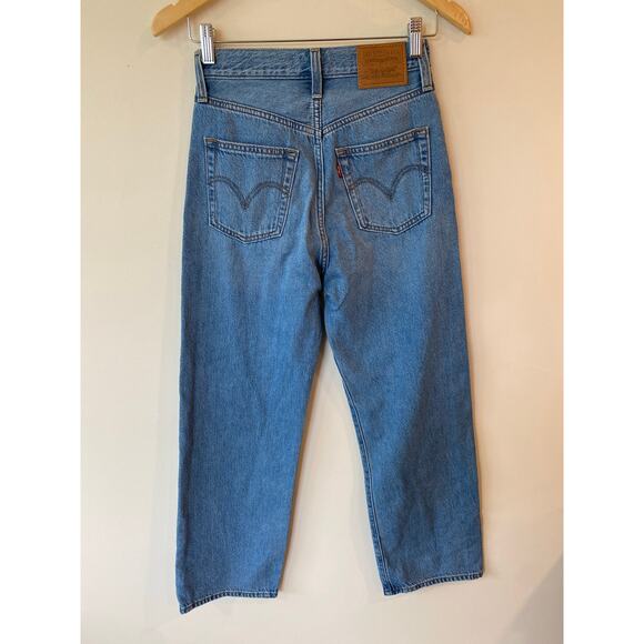 Levi's Premium Denim Ribcage High Waisted Straight Ankle Jeans Blue Women's 24 - Picture 2 of 7
